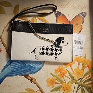 Kate Spade Claude Black and White Dachshund Wristlet